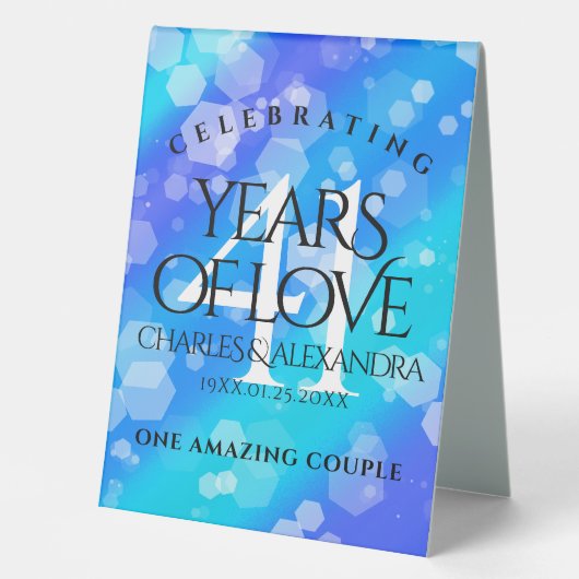 Plaque De Table Élégant 41ème anniversaire Mariage de Topaz Bleu (Recto)