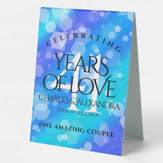 Plaque De Table Élégant 41ème anniversaire Mariage de Topaz Bleu (Verso)