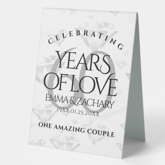 Plaque De Table Élégant 60e anniversaire de Mariage de diamant (Recto)