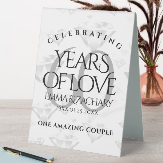 Plaque De Table Élégant 60e anniversaire de Mariage de diamant (En SItu (Tableau))