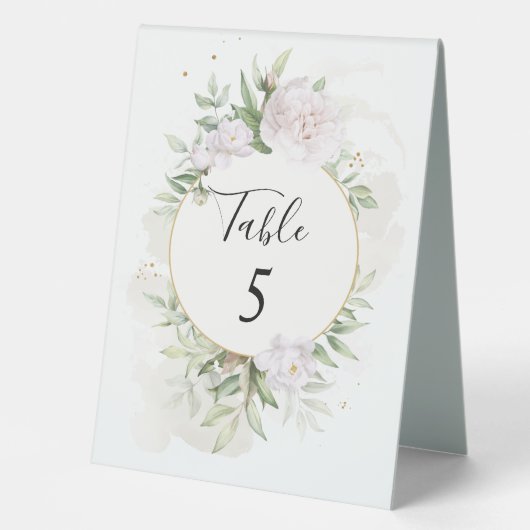 Plaque De Table Elégant Aquarelle Verdure Fleurs blanches Mariage (Recto)