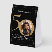 Plaque De Table Elegant Black Gold 50th Birthday Menu (Recto)
