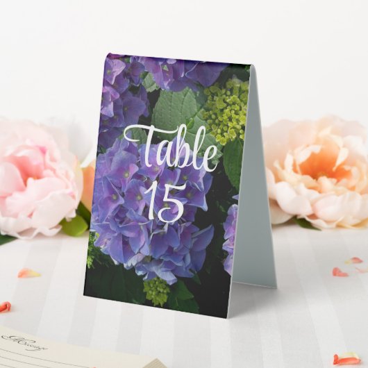 Plaque De Table Elégant bleu violet magenta vert hydrangée florale (In SItu (Mariage))