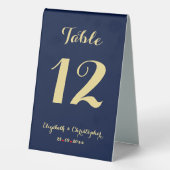 Plaque De Table Elégant Blue Gold Wedding Réception Numéro de tabl (Verso)