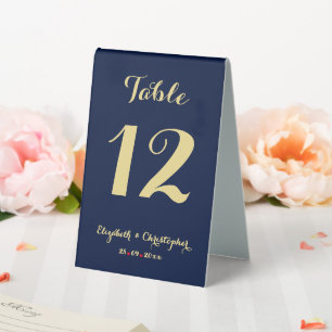 Plaque De Table Elégant Blue Gold Wedding Réception Numéro de tabl