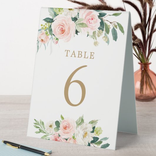 Plaque De Table Elégant Blush Floral Mariage Numéros de tableau (En SItu (Tableau))