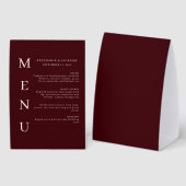 Plaque De Table Elegant Burgundy & Ivory Wedding Bar Menu  (Recto/verso)