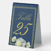 Plaque De Table Elégant cadre bleu marine or blanc Rose (Verso)