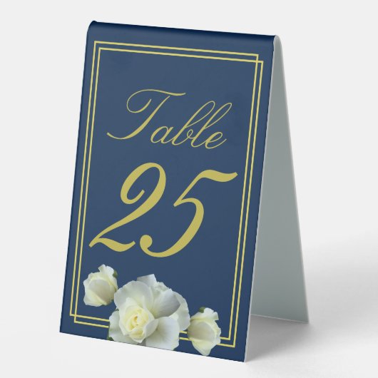 Plaque De Table Elégant cadre bleu marine or blanc Rose (Recto)