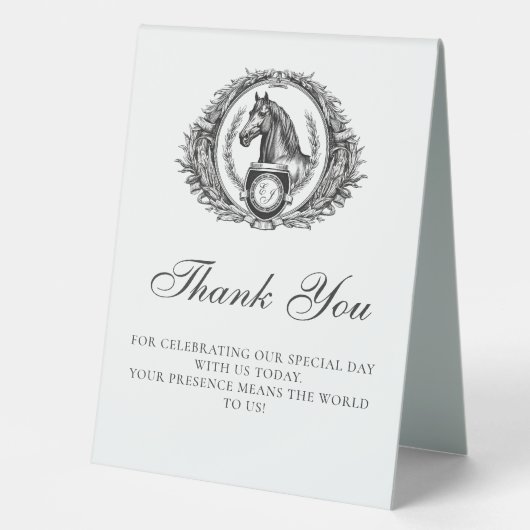 Plaque De Table Élégant cheval équestre Monogram Crest Merci (Recto)