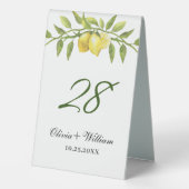 Plaque De Table Elégant citrons aquarelle verdure Mariage Numéro (Verso)