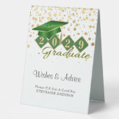Plaque De Table Élégant Classic Graduation Party Vert & Or (Recto)