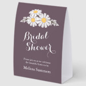 Plaque De Table Elegant Daisies Bridal Shower Wedding Dark Purple (Arrière)