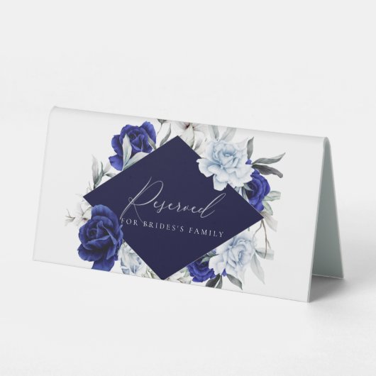 Plaque De Table Elégant Dusty Blue Navy Floral Mariage Réservé (Recto)