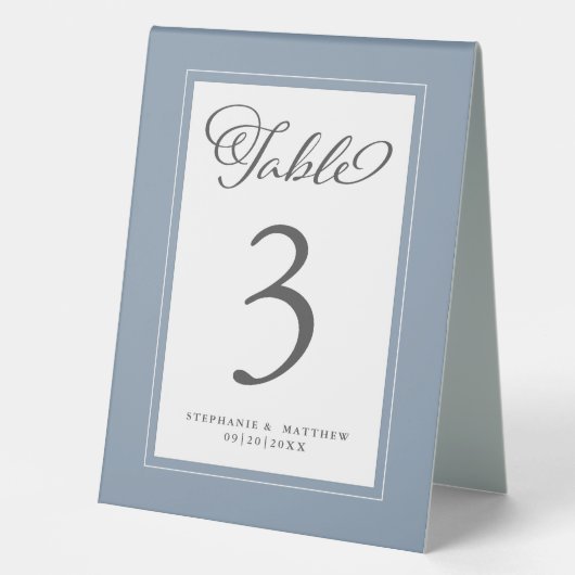 Plaque De Table Elégant Dusty Blue Wedding Réception Chic (Recto)