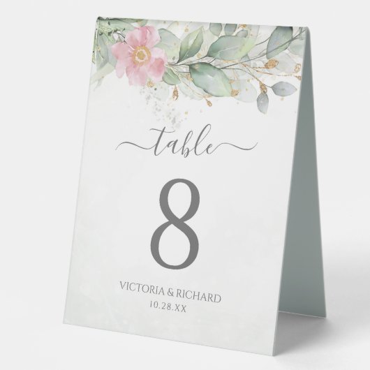 Plaque De Table Elégant Eucalyptus Feuille Mariage or vert (Recto)