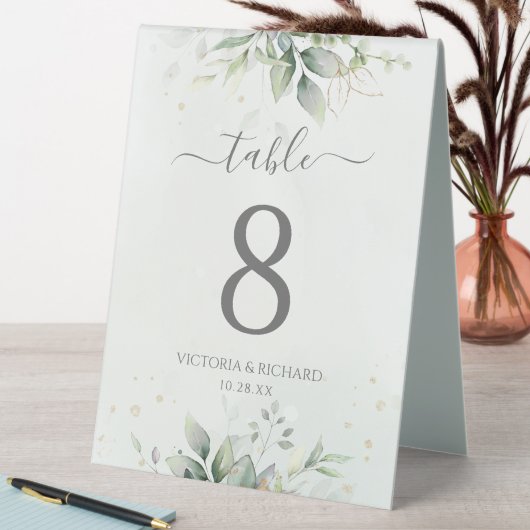 Plaque De Table Elégant Eucalyptus Feuille Mariage or vert (En SItu (Tableau))