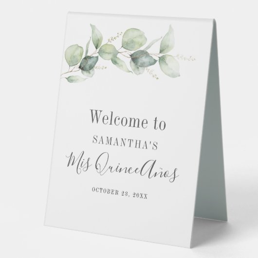 Plaque De Table Elégant Eucalyptus Feuille Mis Quince Anos (Recto)