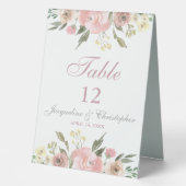 Plaque De Table Élégant floral bleu rose de pivoine Numéro de tabl (Recto)