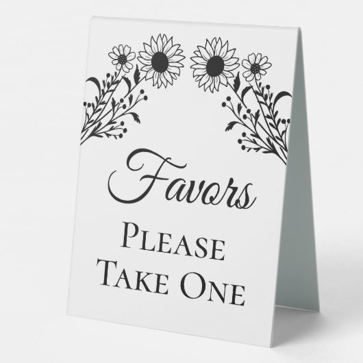 Plaque De Table Elégant Floral Noir Blanc Tournesol Mariage Favori (Verso)