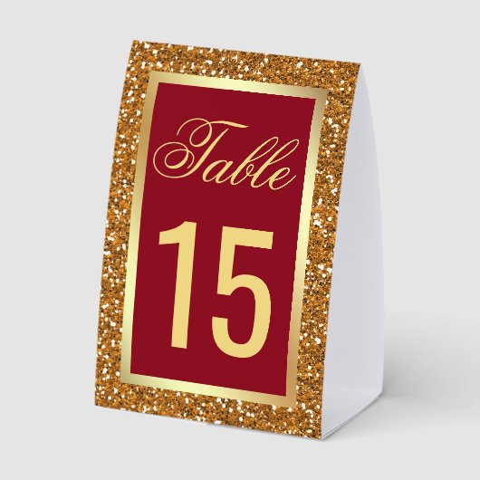 Plaque De Table Elegant Gold Maroon Red Wedding Table Number (Verso)