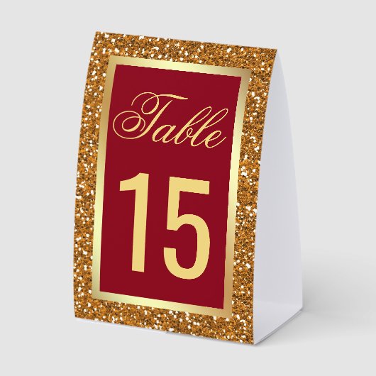 Plaque De Table Elegant Gold Maroon Red Wedding Table Number (Recto)