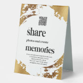 Plaque De Table Elegant Gold QR Code Photo Mariage livre d'or (Recto)
