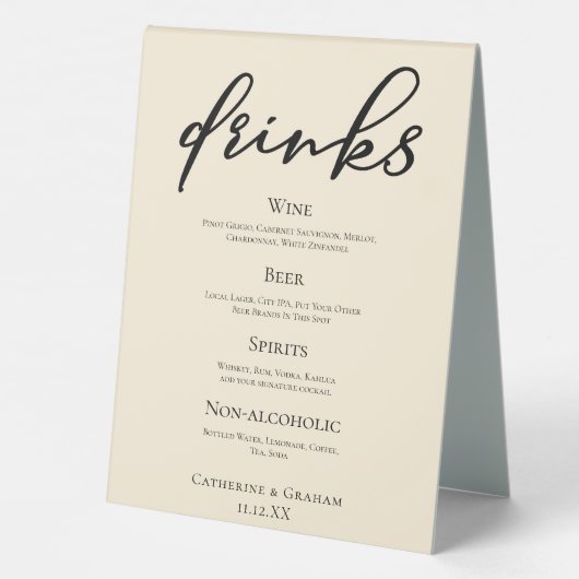 Plaque De Table Elégant ivoire Simple Mariage Bar Menu Boissons (Verso)