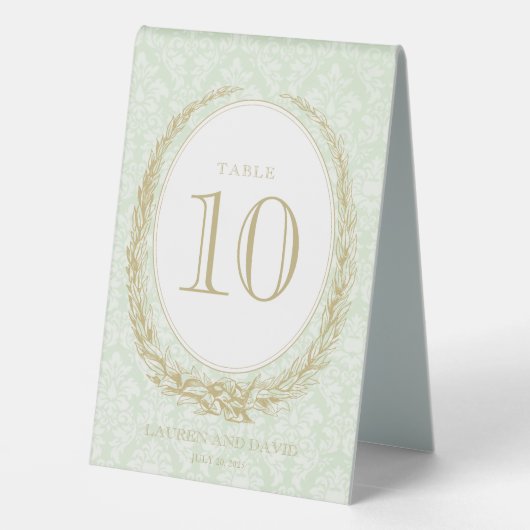 Plaque De Table Elegant Laurel Wreath | Damas vert (Verso)