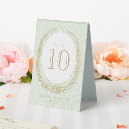 Plaque De Table Elegant Laurel Wreath | Damas vert (In SItu (Mariage))