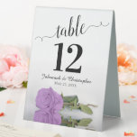 Plaque De Table Élégant Lilac Purple Rose Mariage Numéro de table<br><div class="desc">Ces panneaux de tente aideront non seulement vos invités à trouver leurs tables, mais ils rendront également votre réception de mariage plus belle. Le design est à la fois élégant et romantique avec un rose unique couleur violet lilas sur son côté réfléchissant dans l'eau avec des vagues et des ondulations....</div>