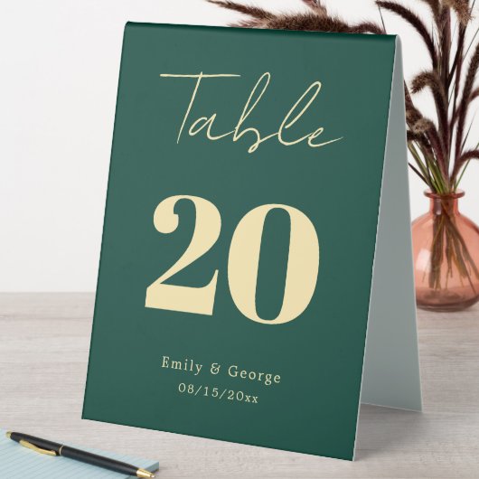 Plaque De Table Élégant Luxe Vert or Script Mariage moderne (En SItu (Tableau))