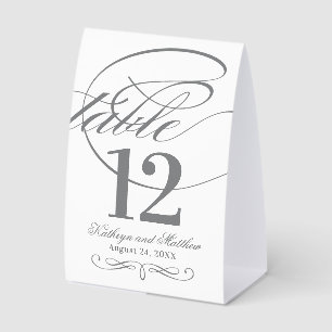 Plaque De Table Élégant mariage calligraphie gris charbon