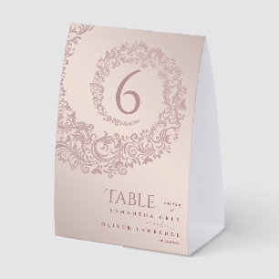 Plaque De Table Elégant Mariage damassé Beige Numéro de table