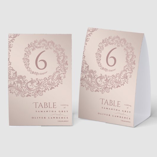 Plaque De Table Elégant Mariage damassé Beige Numéro de table (Recto/verso)