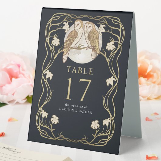 Plaque De Table Élégant Mariage de Chouettes Art Nouveau (In SItu (Mariage))