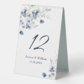 Plaque De Table Élégant Mariage de feuillage d'hiver bleu Dusty (Verso)