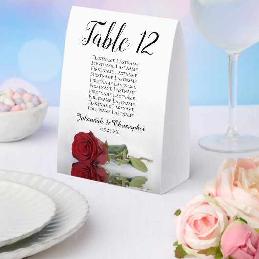 Plaque De Table Élégant Mariage de Rose Rouge Numéro de siège (Insitu (mariage))