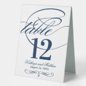 Plaque De Table Élégant Mariage de script de calligraphie bleu mar (Recto)