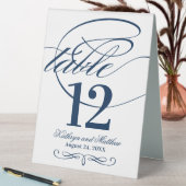 Plaque De Table Élégant Mariage de script de calligraphie bleu mar (En SItu (Tableau))