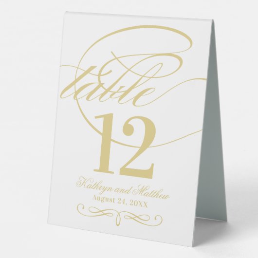 Plaque De Table Élégant Mariage de script de calligraphie or (Verso)