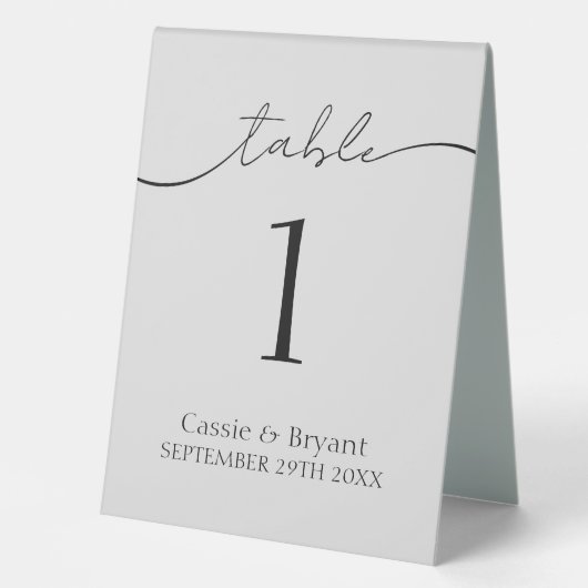 Plaque De Table Élégant Mariage gris classique Numéro de table (Recto)