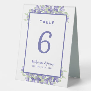 Plaque De Table Elégant Mariage Périwinkle Aquarelle Bleu Floral