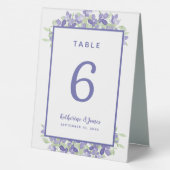 Plaque De Table Elégant Mariage Périwinkle Aquarelle Bleu Floral (Verso)