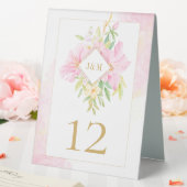 Plaque De Table Élégant Mariage rose d'aquarelle Floral Monogram (In SItu (Mariage))