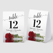 Plaque De Table Élégant Mariage Rose rouge Numéro de table (Recto/verso)