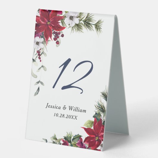 Plaque De Table Élégant Mariage rouge Poinsettia (Recto)