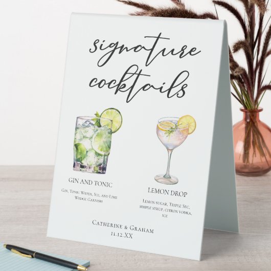 Plaque De Table Elégant Mariage Signature Cocktails Menu (En SItu (Tableau))