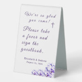 Plaque De Table Élégant Mariage Violets (Verso)