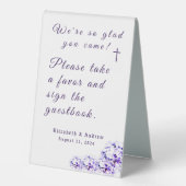 Plaque De Table Élégant Mariage Violets (Recto)
